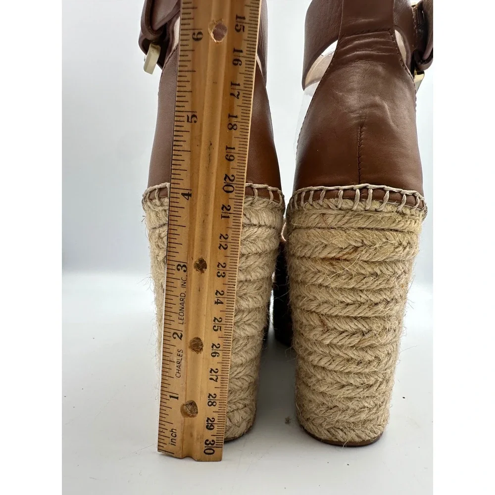 New Marc Fisher Espadrille Wedge Sandals 7 Brown Suede Adalyn Platform Summer